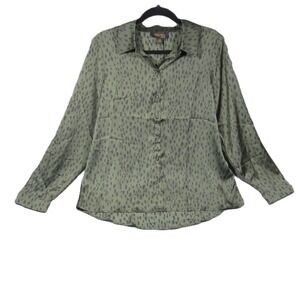 Truth Republic Blouse L Olive Cheetah Print Silky Office Business Casual NEW $68